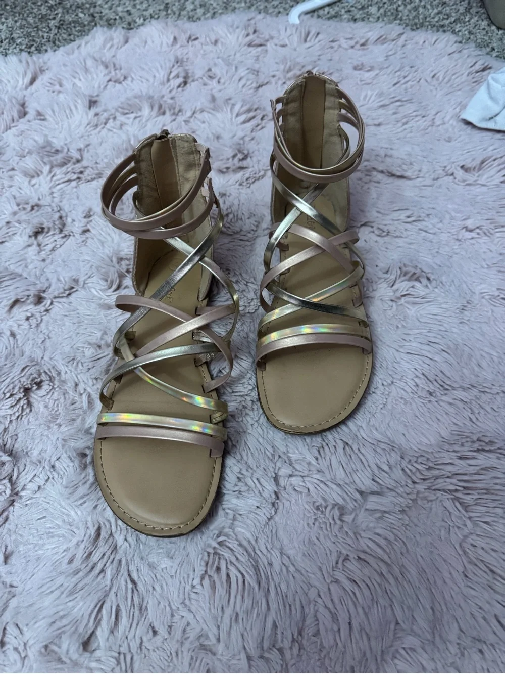 Cat & Jack Rose Gold Holographic Strappy Gladiator Sandals
